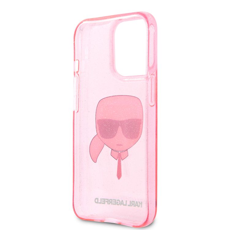 Karl Lagerfeld TPU Full Glitter Karl Head Case For iPhone 13 Pro Max (6.7 ), Durable, Shockproof, Bumper Protection, Anti-Scratch - Pink