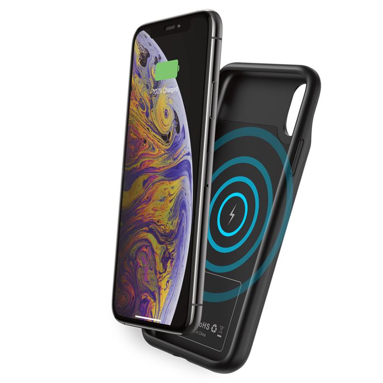 غطاء بطارية لاسلكي Porodo Qi بسعة 3500mAh و5 واط لهاتف iPhone X/Xs مع آلية حماية مدمجة، منفذ إعادة شحن USB-C سريع بقوة 2A، حافظة شحن محمولة ومريحة - باللون الأسود.