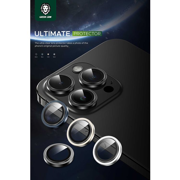 Green Lion HD Plus Camera Lens For iPhone 15 Pro/ 15 Pro Max, Anti Fingerprint & Anti Scratch, High Transparency, Water Resistant, Shatter Protection, Anti-Glare Coating - Dark Blue