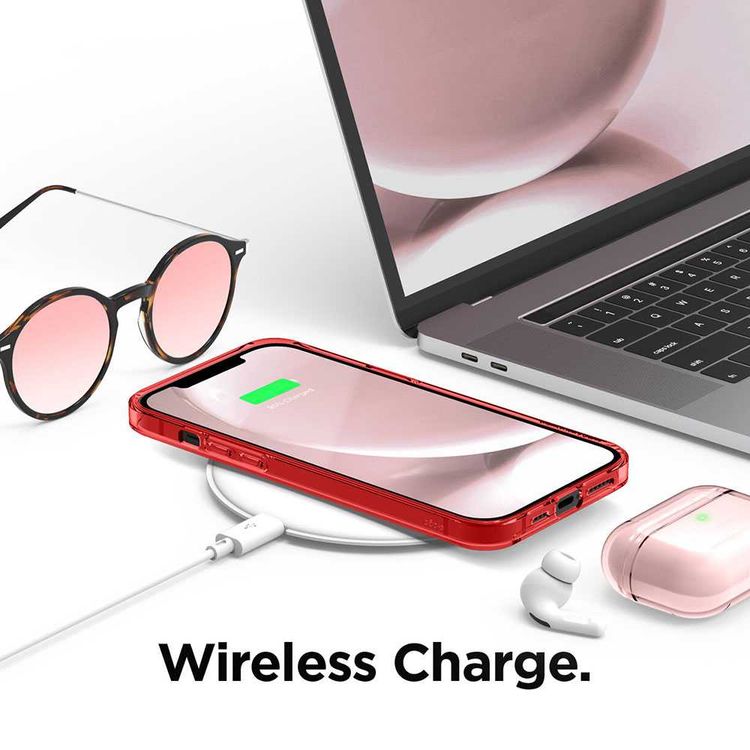 Elago Hybrid Case Compatible for iPhone 12/12 Pro (6.1"), Shock Absorbing Case Suitable Wireless Charging, Screen & Camera Protection - Red