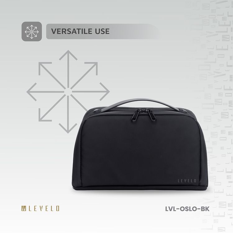 Levelo Oslo Pouch & Toiletry Bag with Exquisite Safeguarding, Polyester with Coating, Lightweight Design, Water Resistant, Ample Space - Black