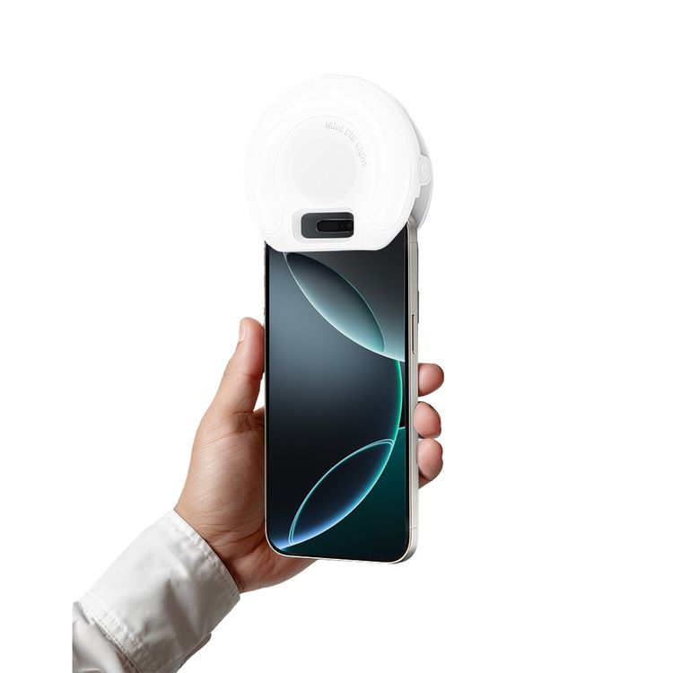Porodo Glowring Portable Fill Light with Clip-On Design, 3 Customizable Light Modes, 9 Brightness Levels, High-Quality LED Beads, Universal Clip Fit, USB-C Charging - White
