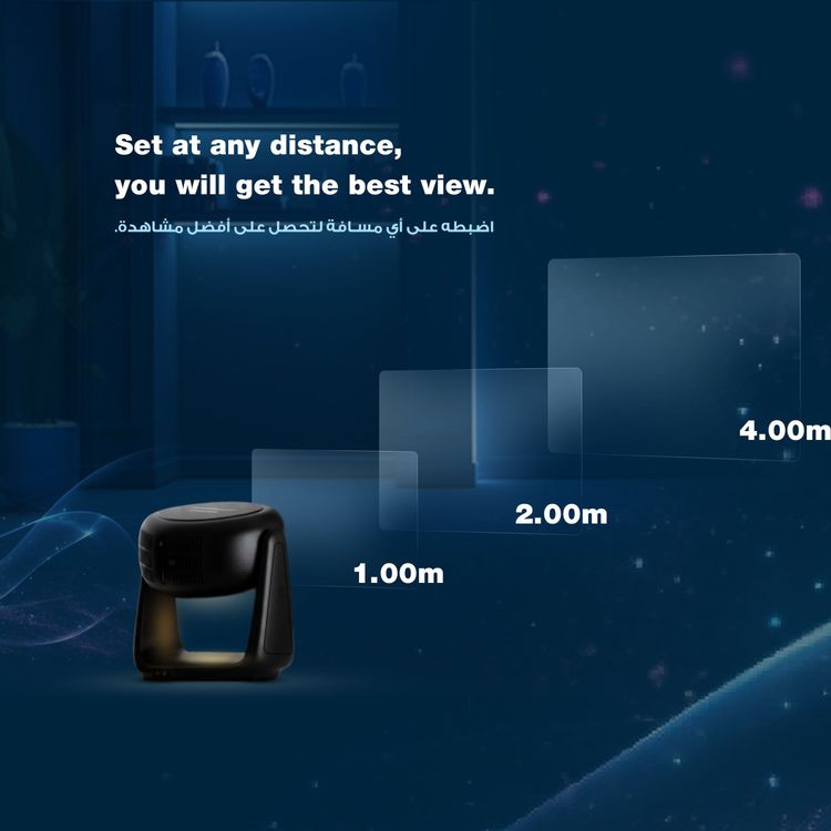 Powerology Rotating Stand Portable Projector, Auto Keystone & Focus, Built-in Lamp, Android 11.0, Bluetooth 5.0, Airplay & Miracast, 5200mAh Battery Capacity, 1GB DDR3 RAM - Black