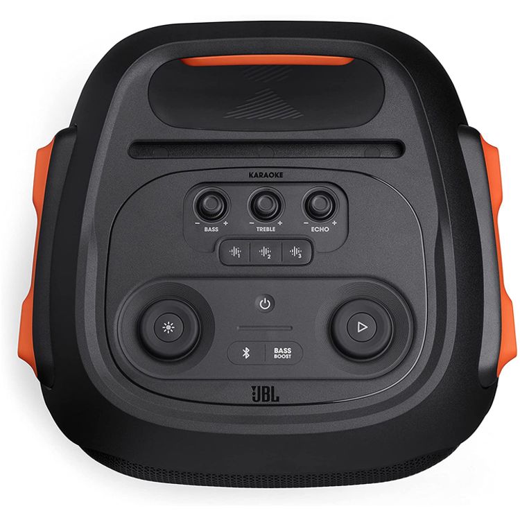 مكبر صوت JBL Party Box 710 المحمول بتقنية البلوتوث، ديناميكي، ملون، عرض ضوئي قابل للتخصيص، مقاوم للرذاذ - أسود
