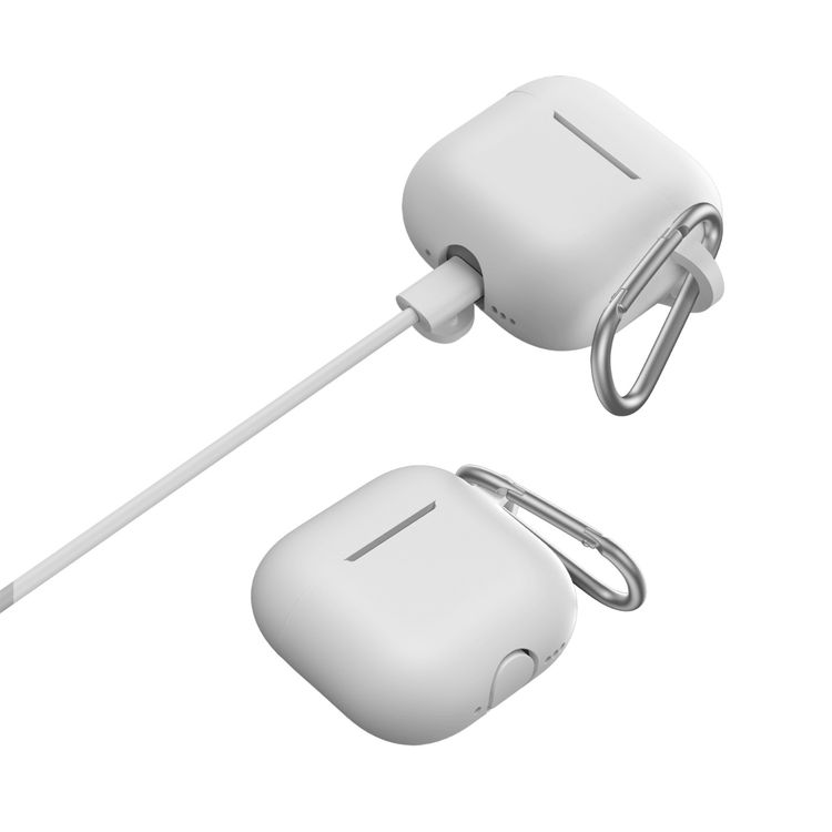 Green Lion Berlin Series Silicone Case for Airpods 4, Metal Carabiner, 360° Full Protection, Shock Absorbent, Skin Friendly Silicone, Washable Material - White