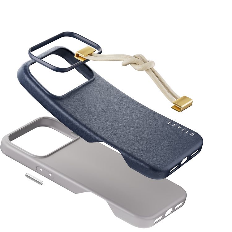 Levelo Polaris PU Leather Case with Wrist-Strap Grip for iPhone 17 Pro, Microfiber Inner Lining, Raised Bezels for Camera & Screen, Shock-Resistant Bumper, Drop-Tested - Dark Blue