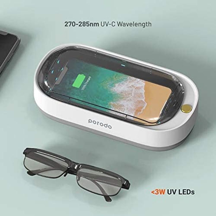 UV Disinfection Box By Porodo for Mobile Phone, Face Mask ,Sterilizer Small Portable Sterilizer, Suitable For All Smart Phones, Jewelry, Car Keys, Watches And Glasses - White