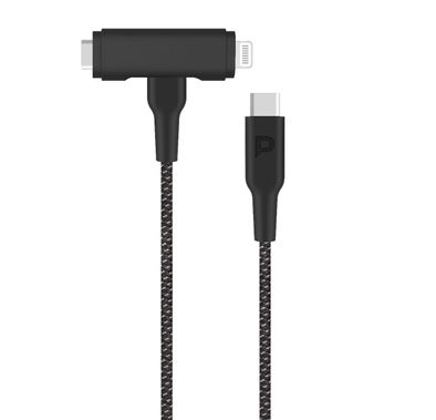 Powerology 1.2m/4ft Braided Cable USB-C to USB-C and Lightning, PD 60W, Compatible with iPhone and iPad, More Than 30000 Bends Lifespan - Black