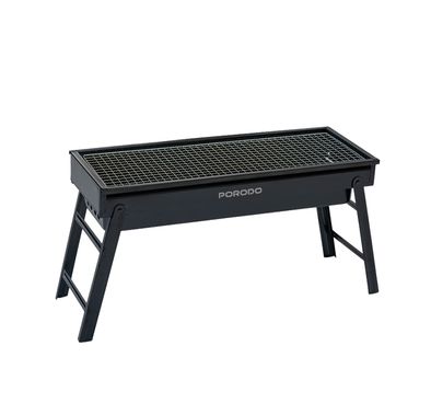 Porodo Lifestyle Portable Folding Large BBQ Grill with Steel Material, BBQ Grill Spatula and Fork Set, BBQ Grill Net, Hand Hooks, Spacios Cooking Surface, Easy Assembly - Black