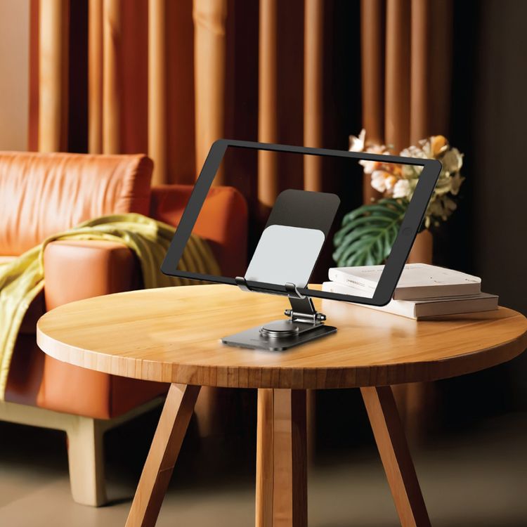 Green Lion M5-Foldable Phone & Tablet Holder, Compatible with 4-16" Devices, Cable Management, Anti-Slip Silicone Pad, 3-Axis Adjustment, Up to 300g Load Capacity - Black