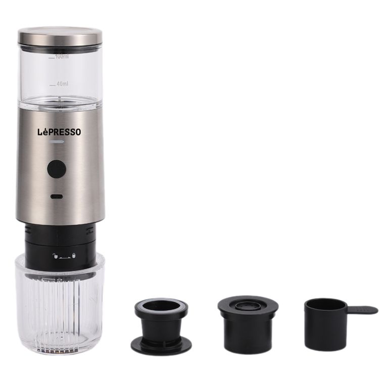 LePresso Stainless Steel Portable Espresso Maker Powder and Nespresso Pods with 9 Bar Pressure, 100mL Water Tank Capacity - Silver