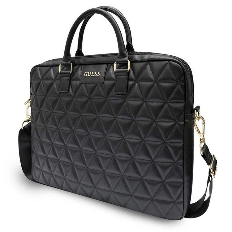 CG Mobile Guess PU Quilted Computer Bag 15" w/ Adjustable Shoulder Strap for MacBook, Portable Storage Bag Suitable for Outdoor, Business, Office, School Officially Licensed Black