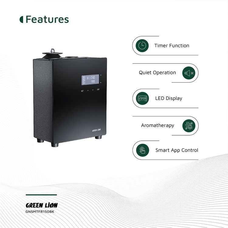 Green Lion Smart Scent Pro Fragrance Diffuser with Fragrance Bottle, Smart App Control, Quiet Operation, 5 Timer Settings, HVAC Connect, Aromatherapy, Wall-Mount, Security Lock - Black 