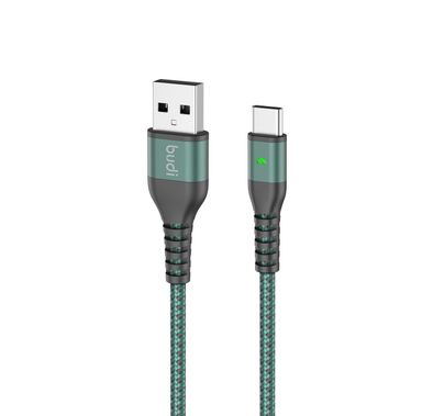 كابل Budi DC211T10L Sync USB من النوع C 2.4A من الألومنيوم - أخضر