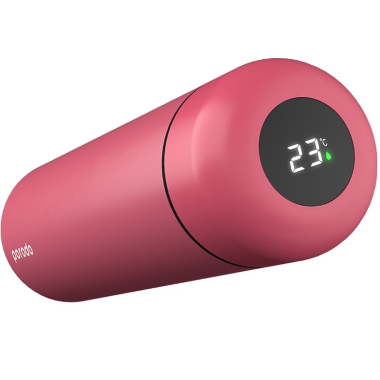 Porodo Smart Water Bottle with 500mL Capacity, Up to 12 Hours Thermal Insulation, LED Touch Display, 365-Day Battery Life, Stainless Steel Strainer, Non-Slip Base - Red