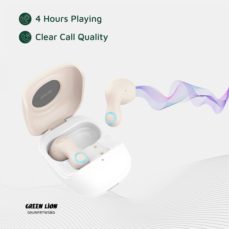 Green Lion Jenifer True Wireless Earbuds TWS, Touch Control, Voice Assistant, Breathing Lights, Clear Call Quality - Beige