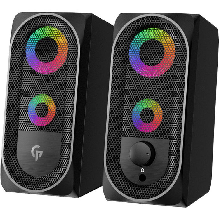 Porodo Gaming Stereo Speakers 10W, RGB Light Effect Speaker, Lighting Touch Sensor, USB & 3.5mm Universal Plug, Volume Control Knob, Portable Computer Speaker - Black