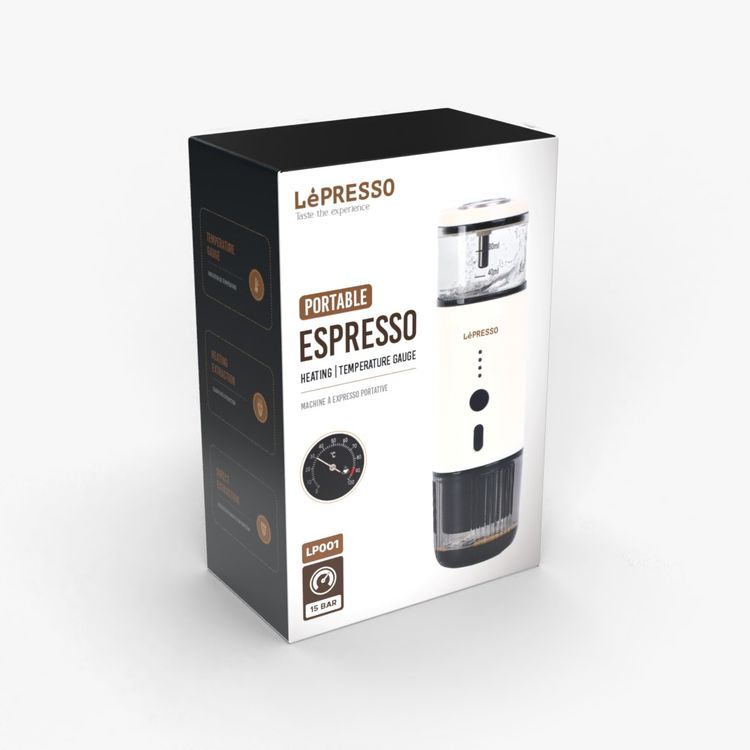  LePresso Portable Espresso Machine,  Food Grade Stainless Steel, 2500mAh x3 Battery Capacity, 80mL Water Tank Capacity - White