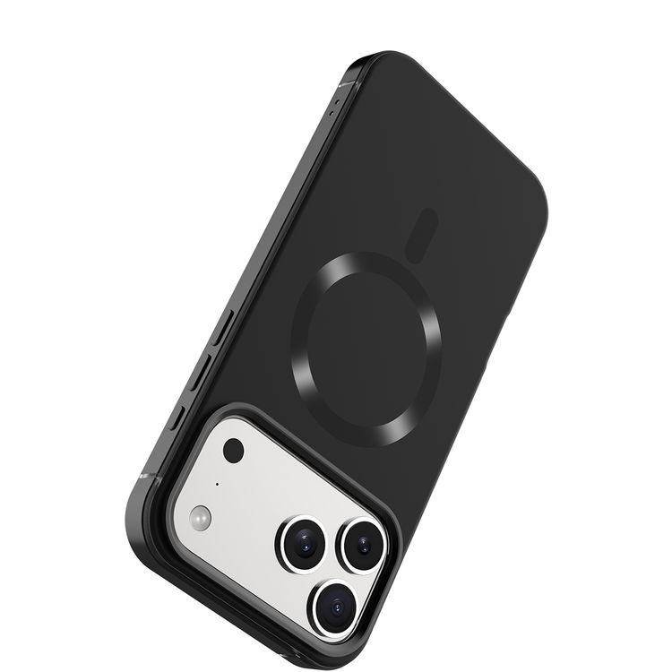 Levelo Opulis MagSafe Frosted Case for iPhone 17 Pro Max, Liquid Silicone Comfort, Anti-Scratch, Aluminum Alloy Frame for Camera & Edges, Anti-Fingerprint, Strong Magnets, Multi-Layer Design, Shock-Resistant Bumper, Non-Slip Surface - Phantom Black