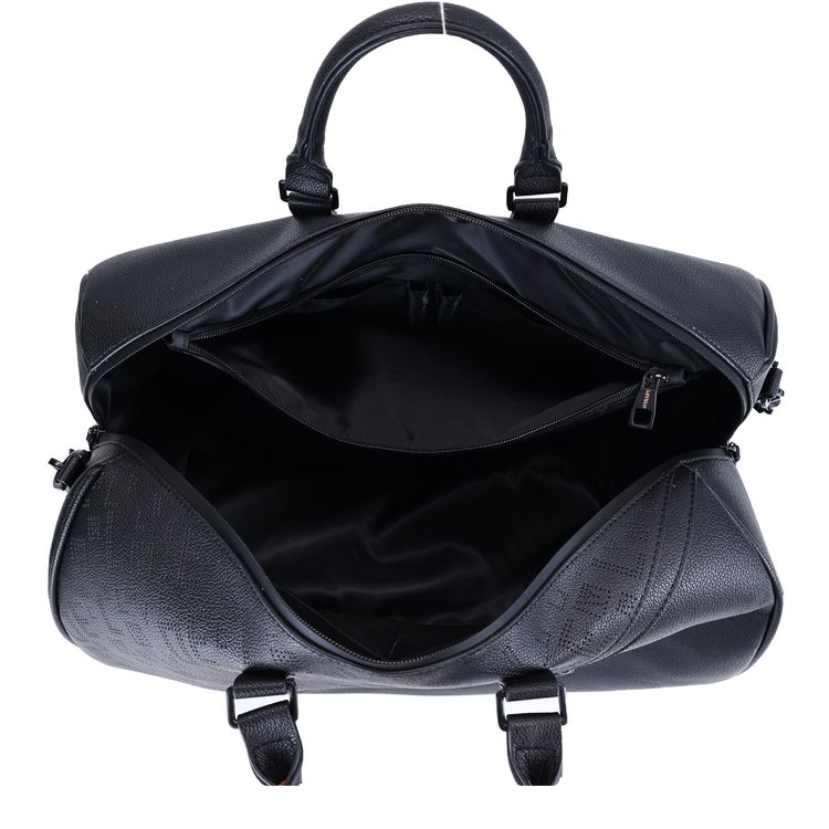 Levelo CarryAll PU Leather Duffle Bag, Compact Dimensions, Full-Zip Clamshell Opening, Everyday Versatility, PU Leather, Versatile Use, Multiple Compartments, Ample Space, Front Pocket, Cover Bag Included, Structured Silhouette, for Travel & Gym and More - Black