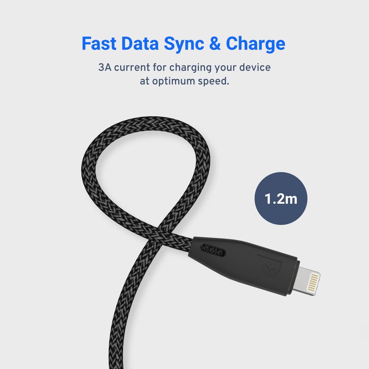  Powerology Braided USB-A to Lightning Cable - 1.2 meter / 4 feet - Black - 1.2M