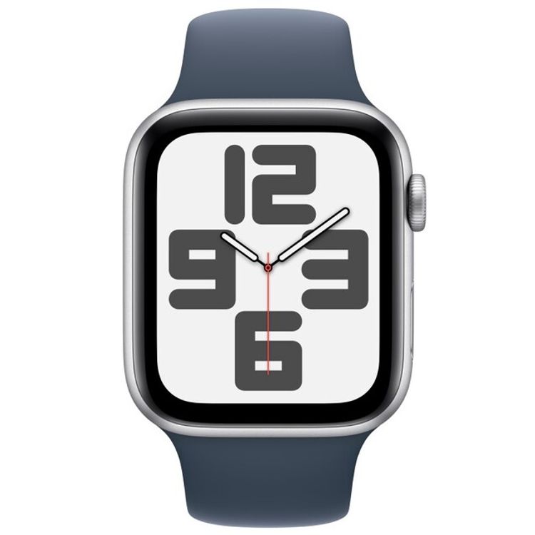 Apple Watch SE 2023 [GPS 44mm] Silver Aluminum Case with Storm Blue Sport Band | M/L