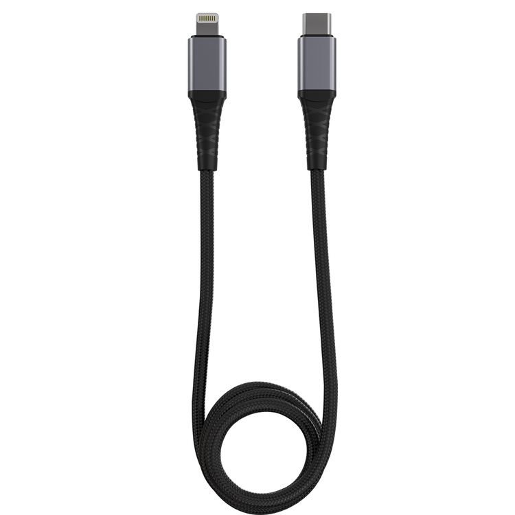 Levelo Nori Mini 60W Car Charger with USB-C to Lightning Cable, USB-C & USB-A Ports, Fast Charging, 60W Power Delivery, 12-24V Input Power, Durable Material - Gun Gray