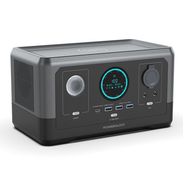  Powerology 76800mAh 300W Solar Input Portable Power Generator, 45W PD, 100W Solar Input, 15W Wireless Charger Output, 8A Car Power Output - Black