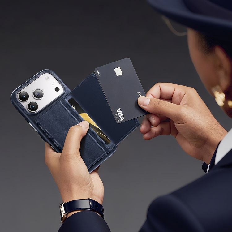 Levelo Vertex PU Leather Wallet Case for iPhone 17 Pro Max, Shock-Resistant Bumper, Raised Bezels for Camera & Screen, MagSafe Compatible, Drop-Tested, Full-Wrap Leather Build, Detachable Magnetic Wallet - Dark Blue