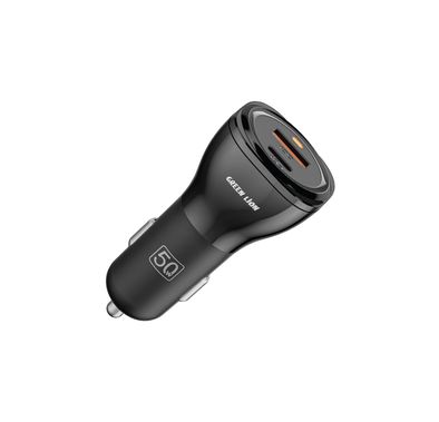 Green Lion Dual Port Car Charger with USB-C to Lightning Cable, PC Flame Retardant Materia, Fast Charging, QC 20W & PD 30W Output Ports, Ultra Portable - Black
