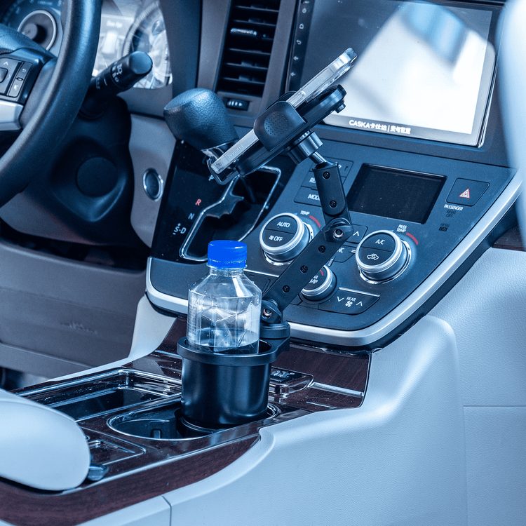 Green Lion 2-in-1 Flexgrip Car Cup Holder & Phone Mount, Expandable Phone Holder with Support Blocks, 64-92mm Phone Size Compatibility, Adjustable Base & Arms with 360° Rotation, Anti-Slip Rubber Pads, Anti-Shake & Universal Fit - Black