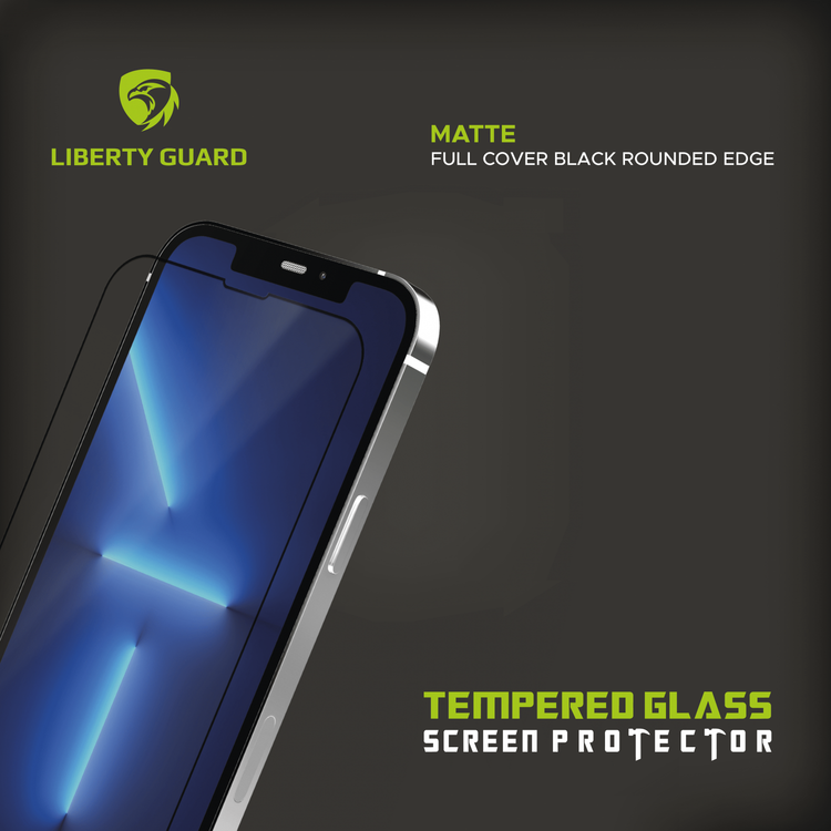 واقي شاشة بغطاء كامل  مطفي من Liberty Guard بحافة مستديرة سوداء لهاتف iPhone 13 Pro، مضاد للصدمات والتأثيرات - شفاف