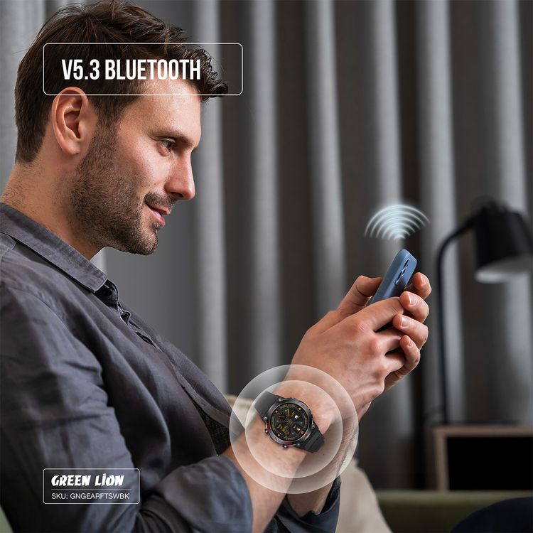 Green Lion Gear Fit Smart Watch with Dynamic Island, Health Monitoring, Bluetooth Calls, Magnetic Charging, Exercise Records, Music Player, 3-5 Days Usage Time - Black