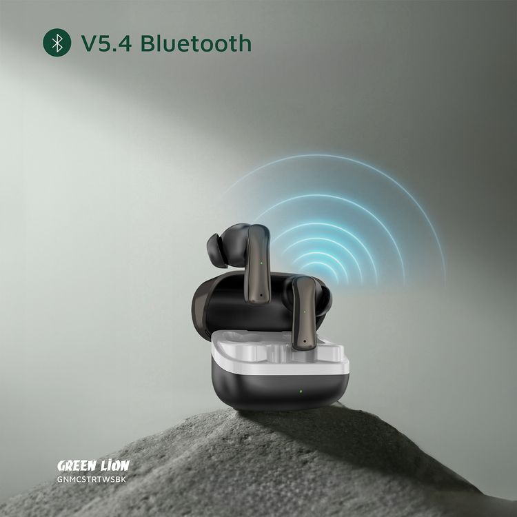 Green Lion Manchester True Wireless Earbuds with ABS Material, 25mAh Earbuds Battery, 200mAh Case Battery, Bluetooth Version 5.4, 12m Bluetooth Range, 2000 Hours Standby Time, Type-C Charging Port, 70 Minutes Charging Time, IPX3 Waterproof Level, Touch Control - Black