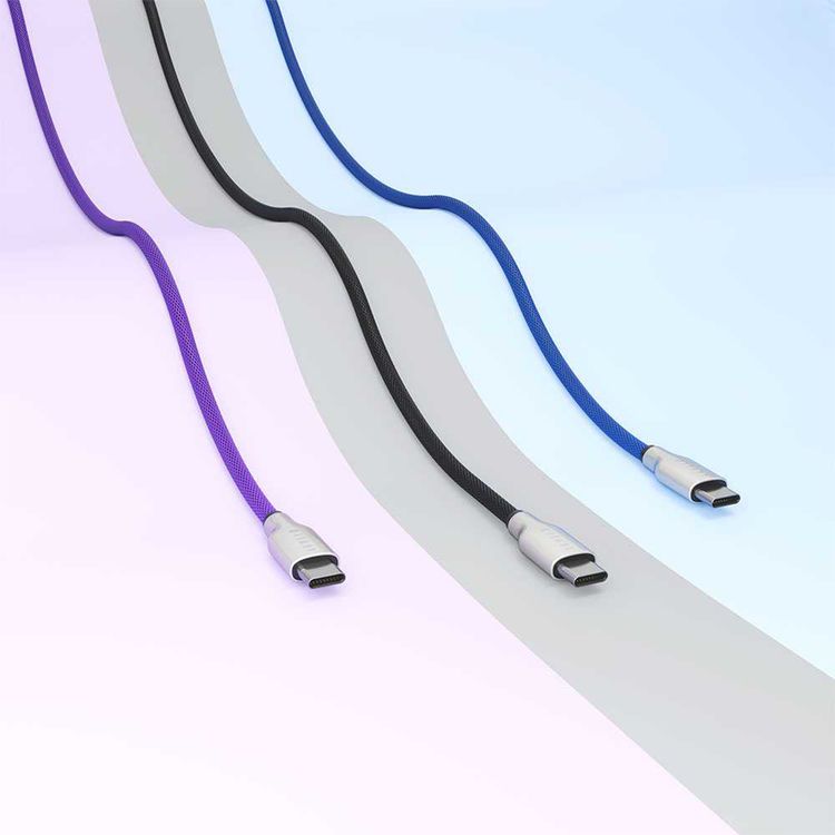 Levelo Weave Net USB-C to USB-C Cable with 100W Power Delivery, 1.1m Cable Length, 480Mbps Data Transfer Speed, 3000+ Bends Lifespan, Fast Charge, Tangle-Free Design - Black