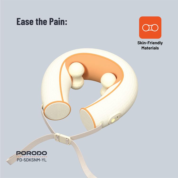 Porodo Shiatsu Neck Massager with 220 Minutes Working Time, 1800mAh Battery Capacity, Secure Adjustable Strap, 15-Minute Session Time, Multiple Massage Modes, Skin-Friendly Materials - Yellow