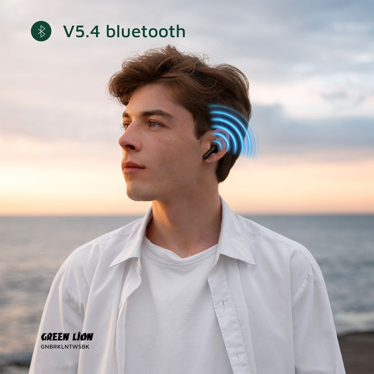 Green Lion Brooklyn True Wireless Earbuds with Voice Assistant, 4 Hours Playtime, Built-in Microphone, HiFi Sound, Touch Control, Dual-Mic - Black