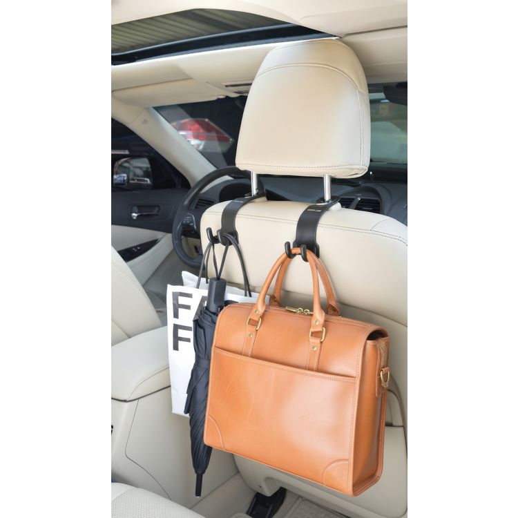 Green Lion Car Headrest Dual Hook Organizer with Stable Curved Design, Instant Installation, Universal Fit, Clutter-Free Car, Safe & Stable, 230mm Hook Slot, 8kg Load Capacity, 2 Hooks Included - Black