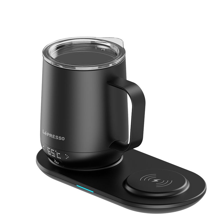 LePresso Smart Heating Mug with Wireless Charging Base, Real-Time Display, Temperature Control, Leak-Proof Design, Stainless Steel + Ceramic Glaze Material - Black  