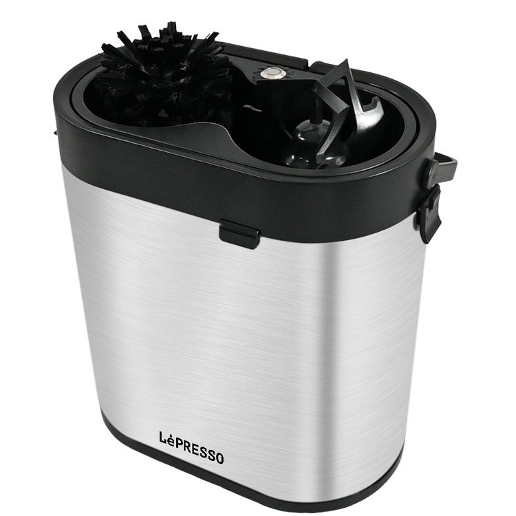 LePresso Sterilix Portafilter Cleaner Machine with Stainless Steel Material, Tringular Spiral Scraper Blade Type, 51 & 58mm Portafilter, Detachable Design, One Touch Operation - Silver