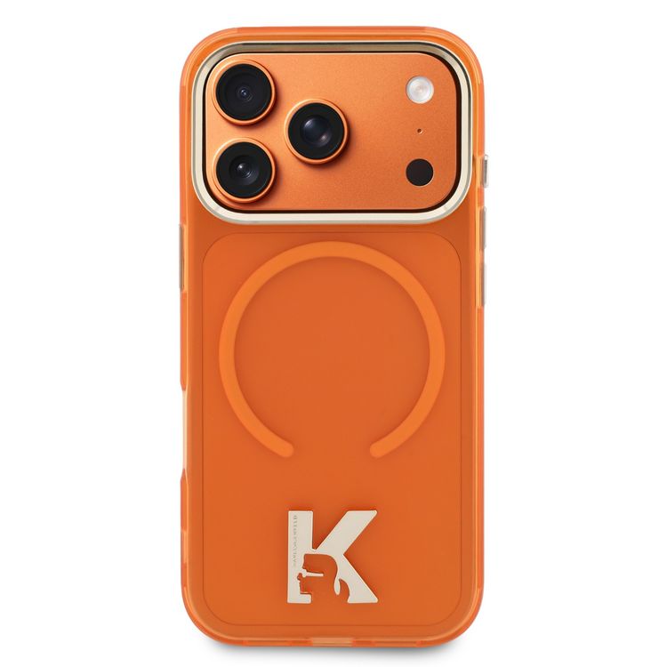 Karl Lagerfeld MagSafe IML Hard Case with Karl Head Logo for iPhone 17 Pro Max, Comfortable Grip, Drop Protection, Slim Profile, Easy Snap-On, Durable Material - Orange