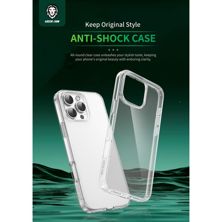 Green Lion 4-in-1 Defender Pack for iPhone 16 Pro, Anti-Shock Case, Nano HD Full Protection, Camera Lens Film, 3D Pet HD Glass - Clear