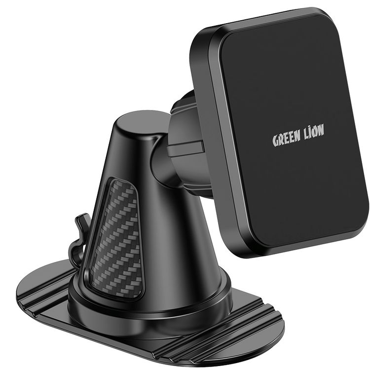 Green Lion Dash Force Magnetic Car Holder, 360° Rotation, One-Hand Operation, Built-in Cable Hook, 3M Adhesive Base - Black
