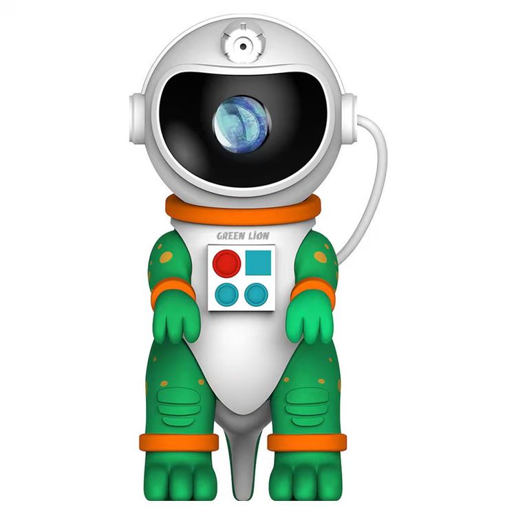 Green Lion Astronaut Night Light Projector, Type-C Charging, 8 Colorful Nebula Effects,  Customizable Rotation Speed, 360° Galaxy Projection, Remote Control, Auto-Off, Plug & Play - Green