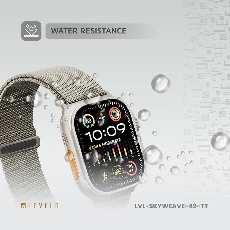 حزام ساعة Levelo SkyWeave، متوافق مع الساعات الذكية 49/46 ملم وساعة Apple Watch SE، السلسلة 9، 8، 7، 6، 5، هيكل من قطعتين، مقاوم للماء، للارتداء على مدار الساعة طوال أيام الأسبوع - التيتانيوم