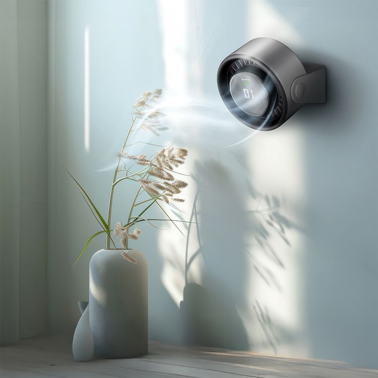 مروحة تبريد ميني فلورا من بورودو لايفستايل مع شاشة LED رقمية وتحكم باللمس، وقت تشغيل يصل إلى 9.5 ساعات، منفذ شحن USB-C، بطارية 3000 مللي أمبير، 4 أوضاع للسرعة، تشغيل صامت - رمادي