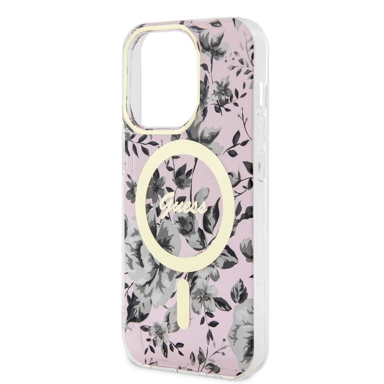 Guess Magsafe IML Case with Flower Pattern - Pink - iPhone 15 Pro Max