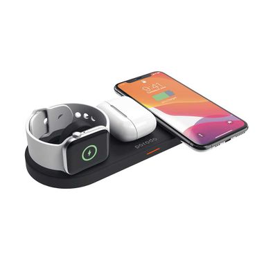 Porodo Fast Wireless Slim Charging Station 4 in 1, Type C Input Compatible for iPhone 12/12 Pro/12 Pro Max/12 Mini, AirPods 2&1/Pro, Embedded Apple Watch Magnetic Charger - Black