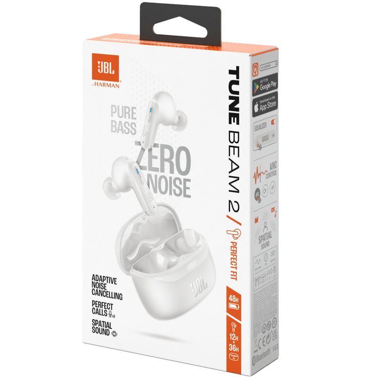 JBL Tune Beam 2 True Wireless Noise Cancelling Earbuds with Multi-Point Connection & Fast Pair Enabled by Google, JBL Headphones App, 48 Hours Battery Life - White