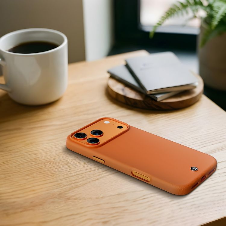 Cannes PU Leather Case for iPhone 17 Pro with Strong Magnets, Shock-Resistant Bumper, MagSafe Compatibility, 5ft. | 1.5m Drop-Tested, Soft PU Leather Material - Orange